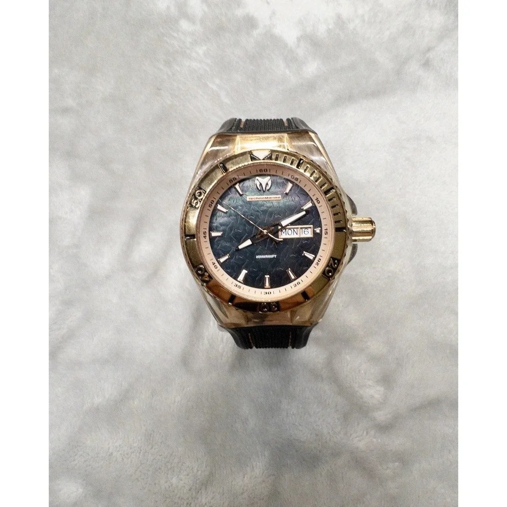Technomarine Cruise Monogram Day Date Mens 45mm Diver Watch Swiss Black & Gold